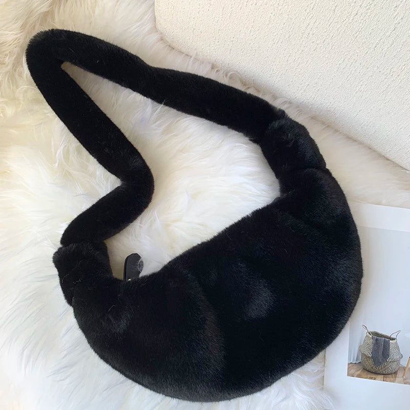 Women Faux Fur Tote Bag Plush Shoulder Bag