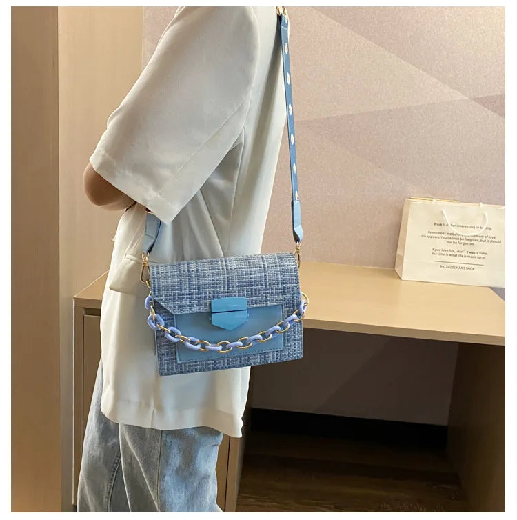 Women's Wide Strap Chain Crossbody Bag