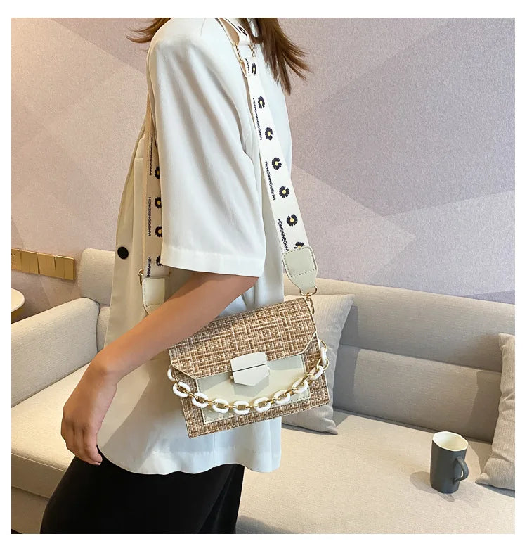 Women's Wide Strap Chain Crossbody Bag