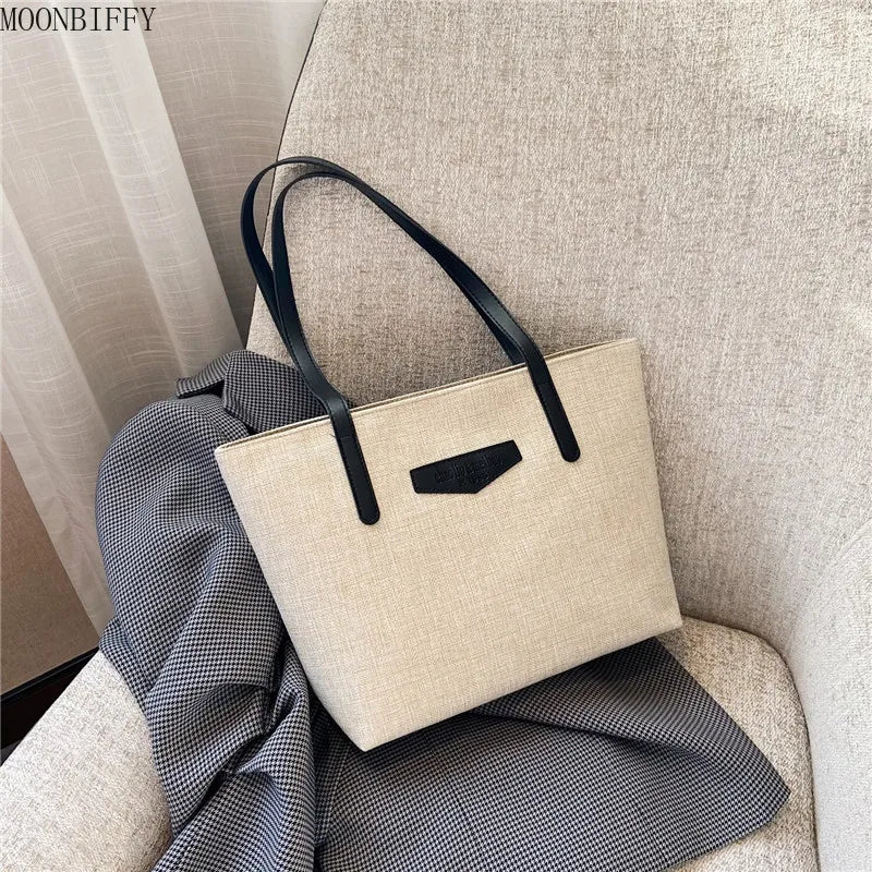 Fresh Wind Canvas Shoulder Bag Large Handbags for Female Students