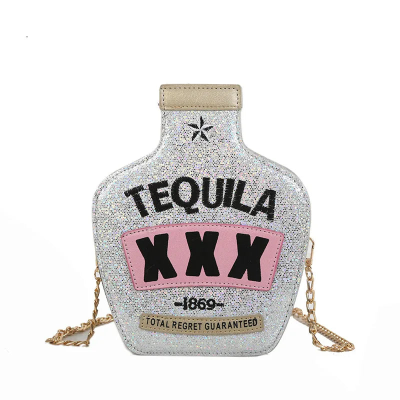 Reflective Tequila Shoulder Bag Crossbody Wine Bottle Shape Handbag