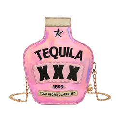 Reflective Tequila Shoulder Bag Crossbody Wine Bottle Shape Handbag