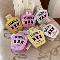 Reflective Tequila Shoulder Bag Crossbody Wine Bottle Shape Handbag
