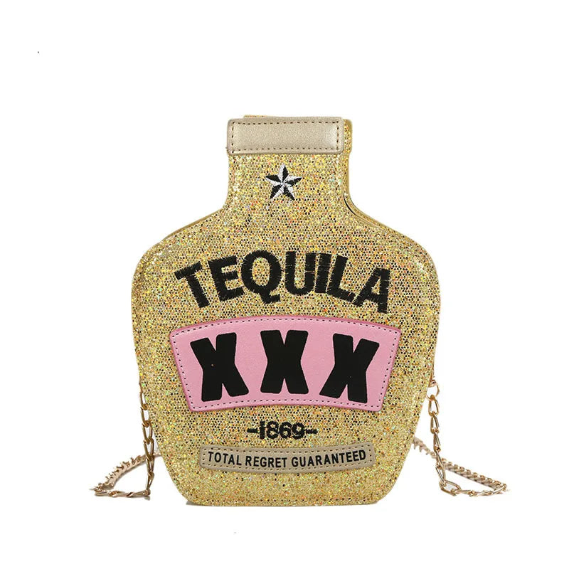 Reflective Tequila Shoulder Bag Crossbody Wine Bottle Shape Handbag
