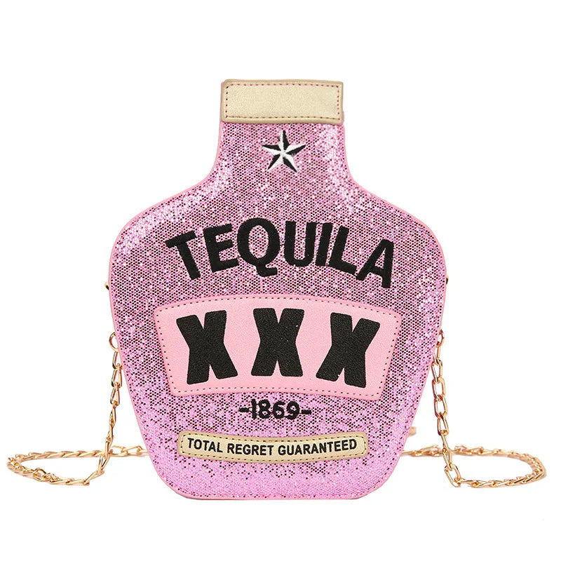 Reflective Tequila Shoulder Bag Crossbody Wine Bottle Shape Handbag