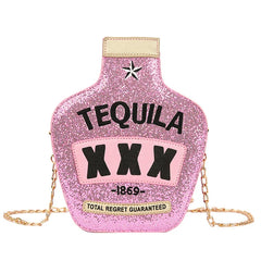 Reflective Tequila Shoulder Bag Crossbody Wine Bottle Shape Handbag