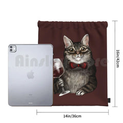Grey Tabby Backpack Drawstring Bag Waterproof