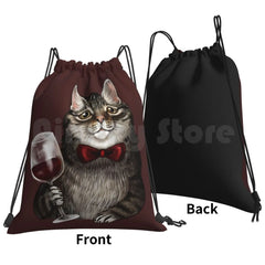 Grey Tabby Backpack Drawstring Bag Waterproof