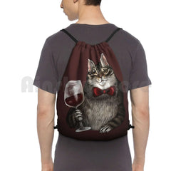 Grey Tabby Backpack Drawstring Bag Waterproof