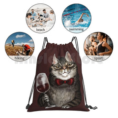 Grey Tabby Backpack Drawstring Bag Waterproof