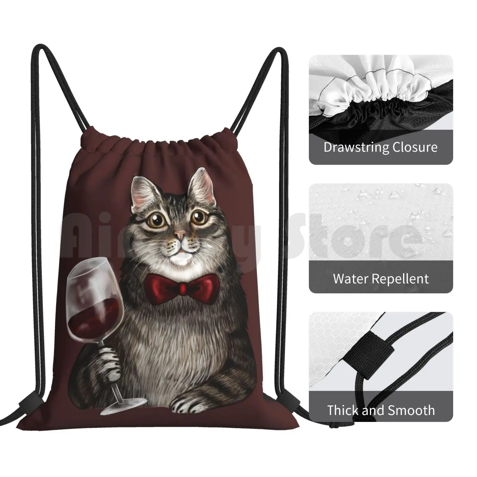 Grey Tabby Backpack Drawstring Bag Waterproof