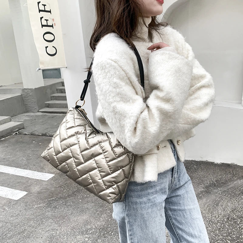 Winter Waterproof Soft Fluffy Down Shoulder Bag Women