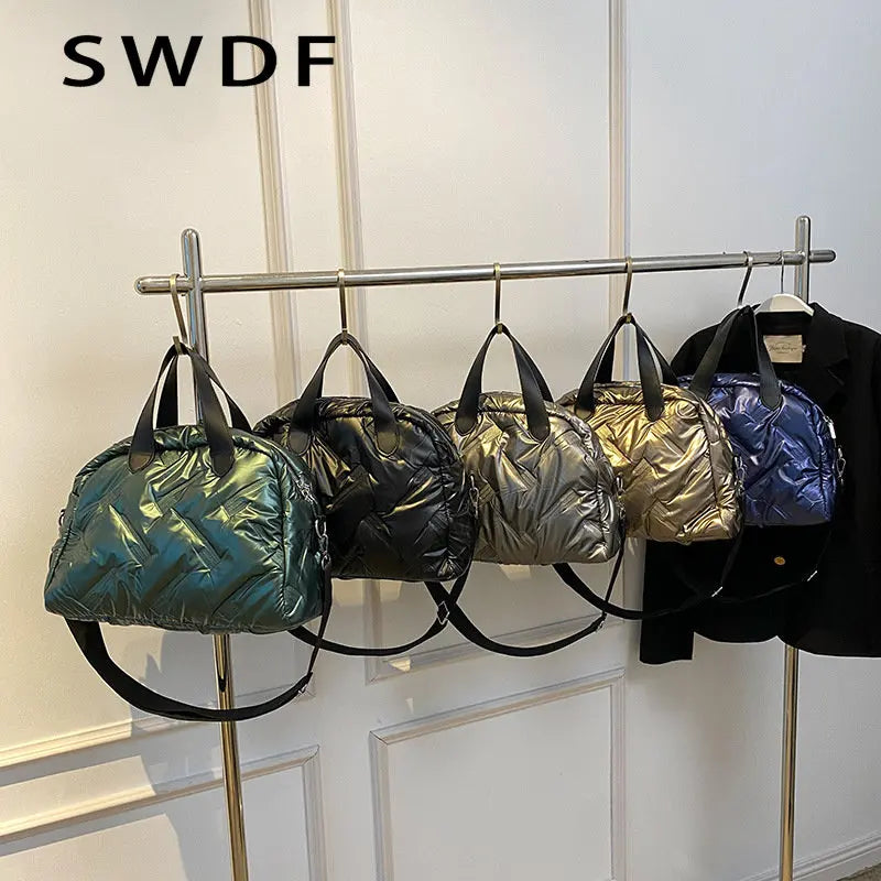 Winter Down Padded Tote Women Handbags Nylon Quilted Shoulder Bag