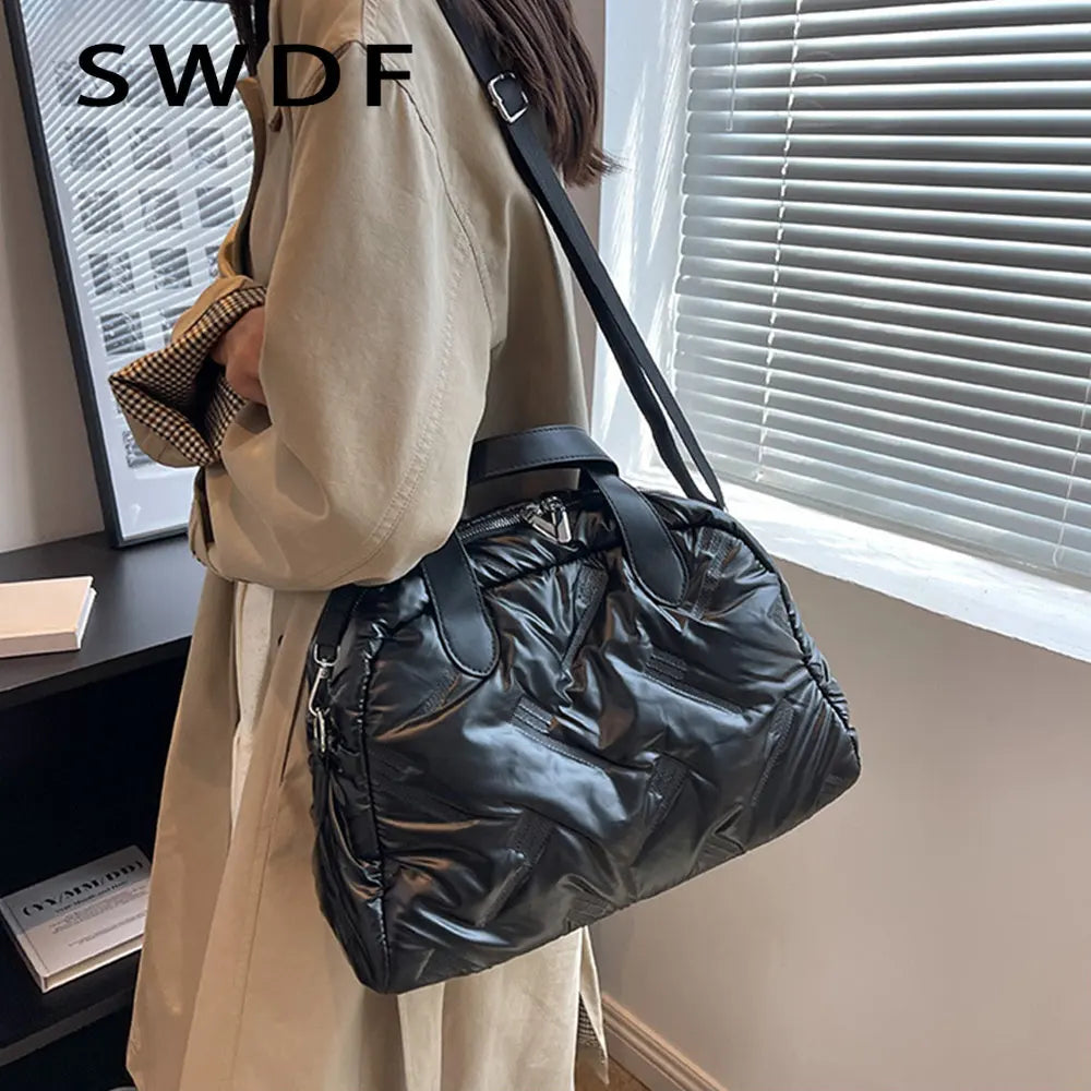 Winter Down Padded Tote Women Handbags Nylon Quilted Shoulder Bag
