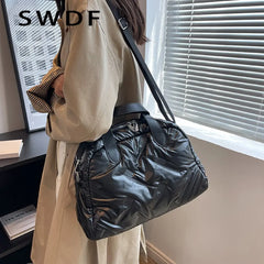 Winter Down Padded Tote Women Handbags Nylon Quilted Shoulder Bag