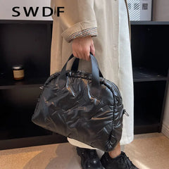Winter Down Padded Tote Women Handbags Nylon Quilted Shoulder Bag