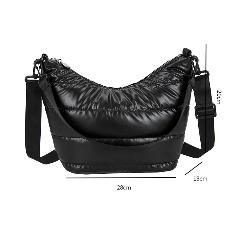 Women's Fluffy Down Crossbody Bag Solid Quilted Shoulder Tote
