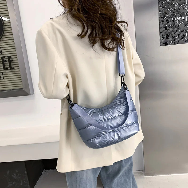Women's Fluffy Down Crossbody Bag Solid Quilted Shoulder Tote