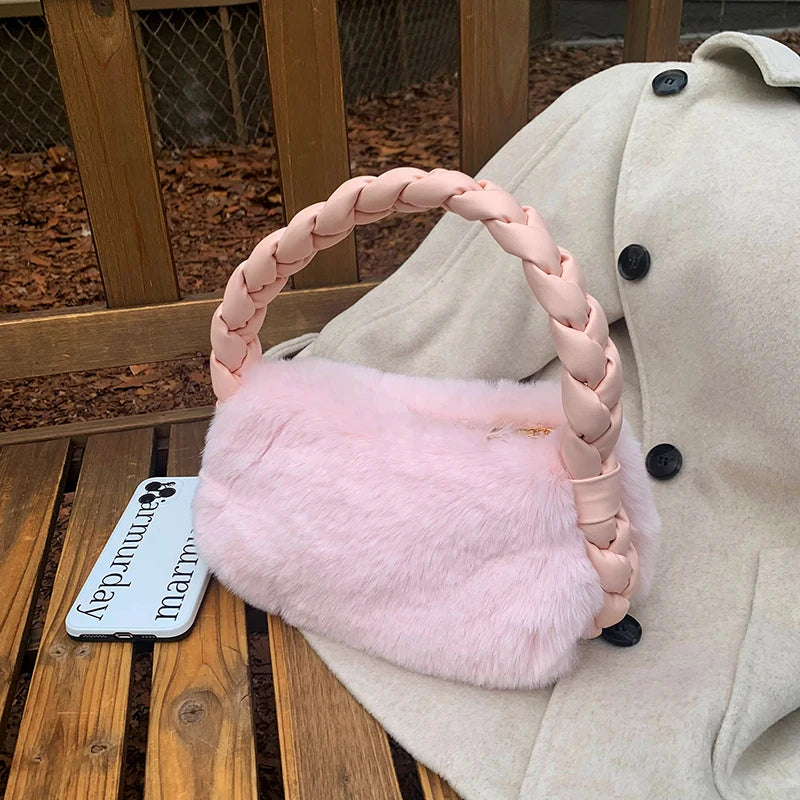 Winter Sweet Girls Underarm Bags Faux Fur Shoulder Bag