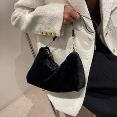 Soft Plush Shoulder Bag Faux Furry Tote Purse Handbag for Women