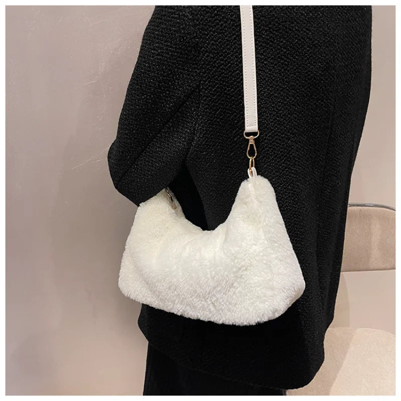 Soft Plush Shoulder Bag Faux Furry Tote Purse Handbag for Women