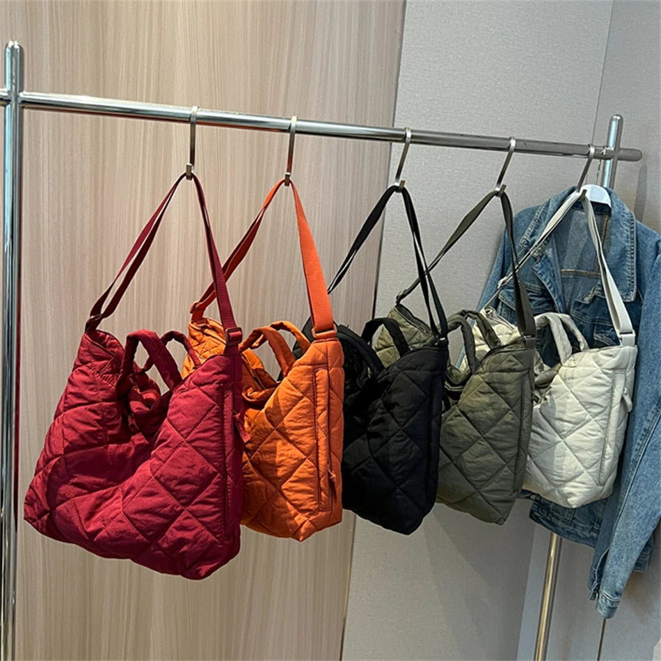Winter Women's Commute Handbag Soft Nylon Padded Shoulder Crossbody Bags