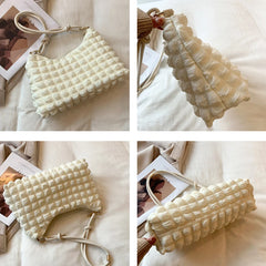 Winter Women's Shoulder Bag Soft Cotton Underarm Bag Plaid Handbag
