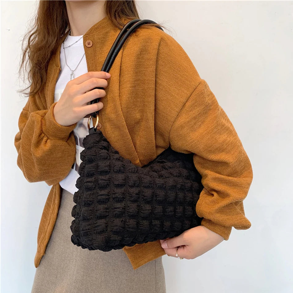 Winter Women's Shoulder Bag Soft Cotton Underarm Bag Plaid Handbag