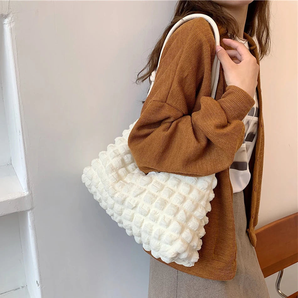 Winter Women's Shoulder Bag Soft Cotton Underarm Bag Plaid Handbag