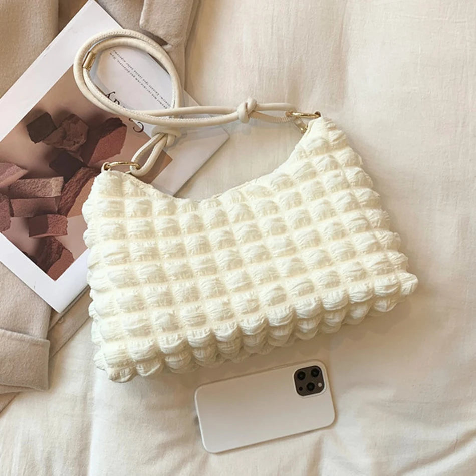 Winter Women's Shoulder Bag Soft Cotton Underarm Bag Plaid Handbag