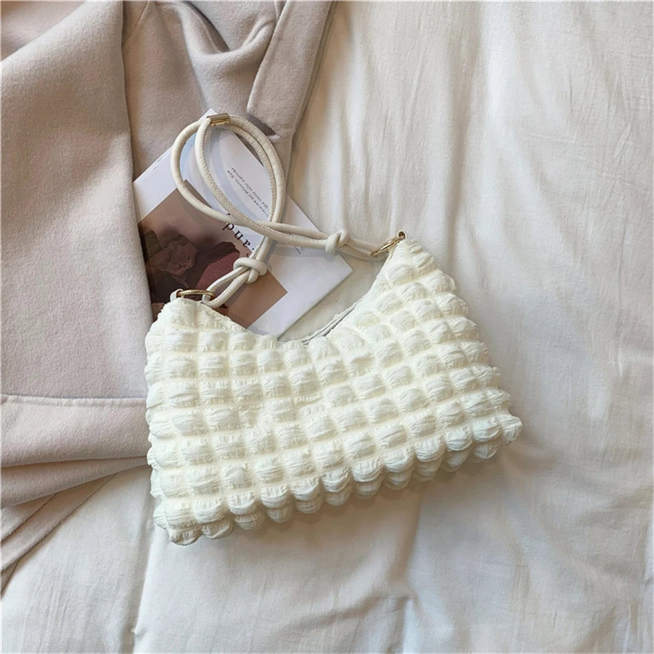 Winter Women's Shoulder Bag Soft Cotton Underarm Bag Plaid Handbag
