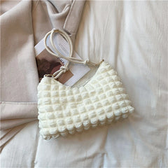 Winter Women's Shoulder Bag Soft Cotton Underarm Bag Plaid Handbag