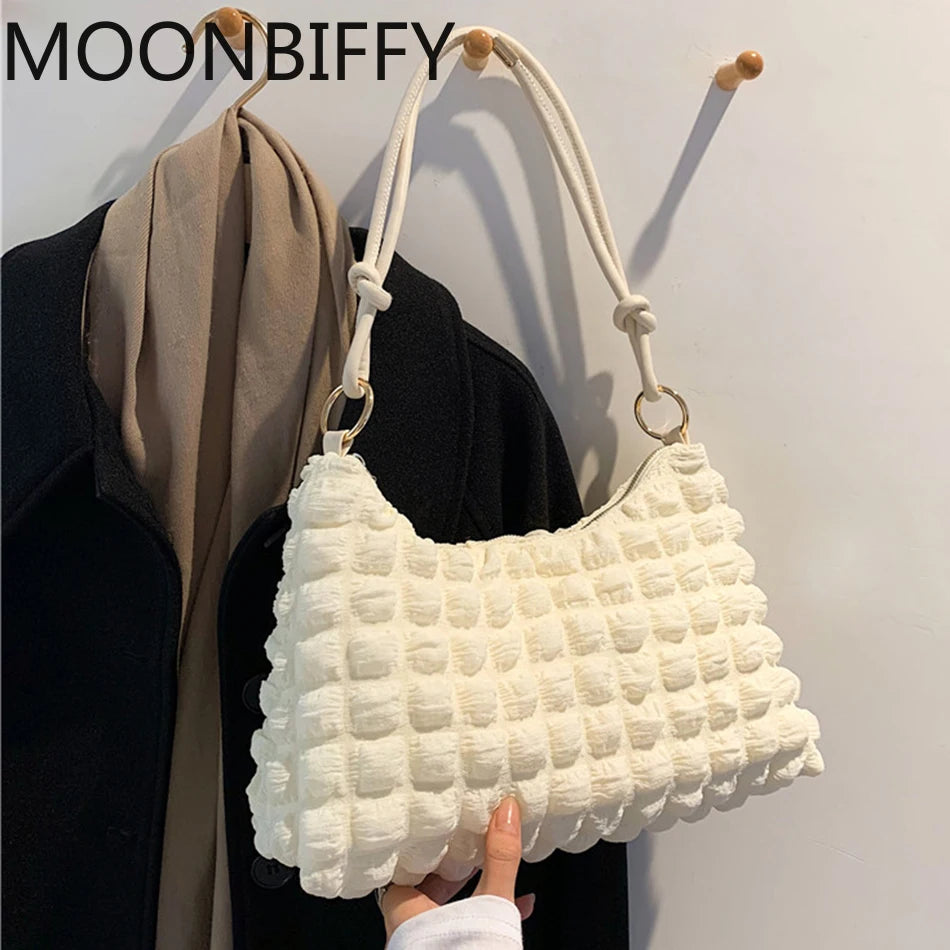 Winter Women's Shoulder Bag Soft Cotton Underarm Bag Plaid Handbag