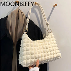 Winter Women's Shoulder Bag Soft Cotton Underarm Bag Plaid Handbag