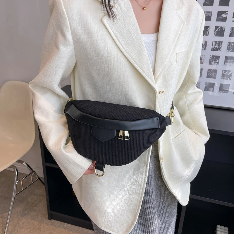 Winter Female Corduroy Fanny Pack Ladies Shoulder Crossbody Bag