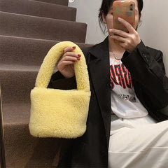Winter Furry Soft Plush Handbags for Women Solid Shoulder Bag