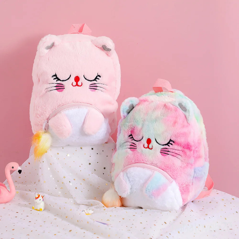 Winter Cartoon Plush Backpack for Girls, Kindergarten School Bag