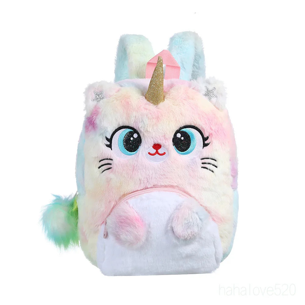 Winter Cartoon Plush Backpack for Girls, Kindergarten School Bag