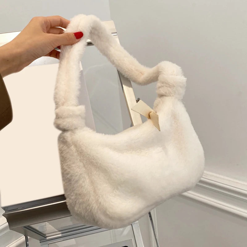 Winter Ladies Bag Faux Fur Shoulder Bags Soft Plush Bags