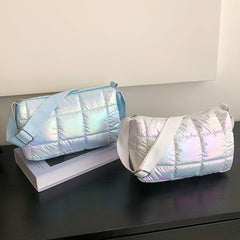 Winter Ladies Shopper Bag Quilted Check Messenger Casual Nylon Soft