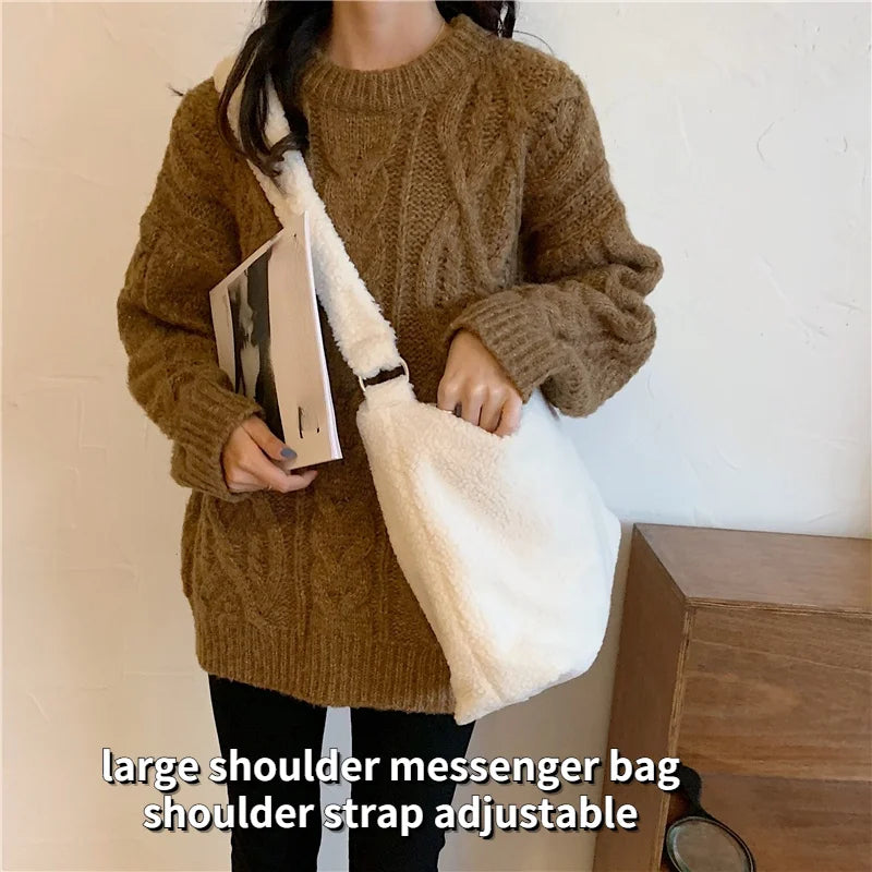 Winter Lamb Faux Fur Ladies Shoulder Bag Soft Plush Women Messenger Bag