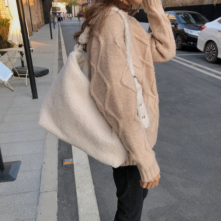 Winter Lamb Faux Fur Ladies Shoulder Bag Soft Plush Women Messenger Bag