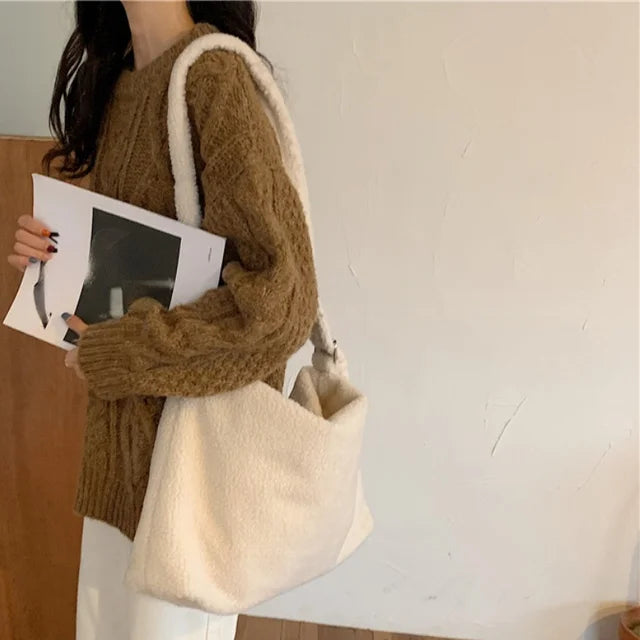 Winter Lamb Faux Fur Ladies Shoulder Bag Soft Plush Women Messenger Bag