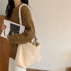 Winter Lamb Faux Fur Ladies Shoulder Bag Soft Plush Women Messenger Bag