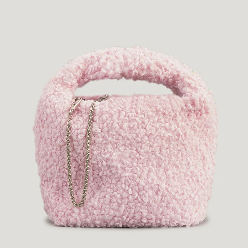 Winter Lambswool Women Handbag Hobos Shoulder Bags Faux Fur Chains Crossbody