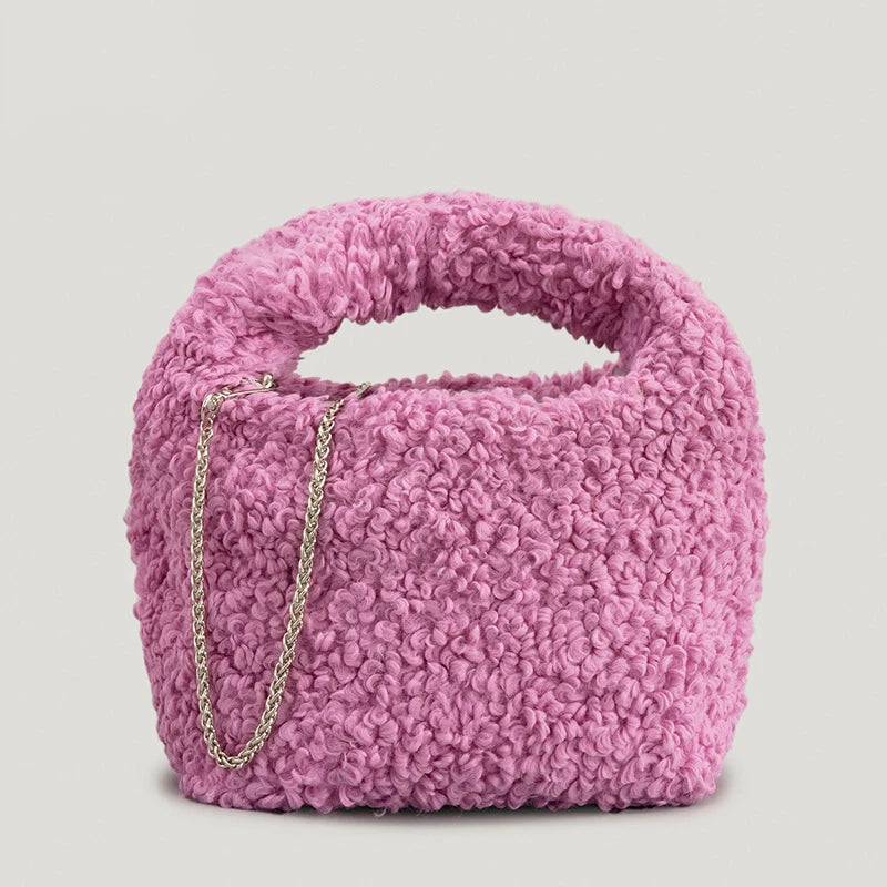 Winter Lambswool Women Handbag Hobos Shoulder Bags Faux Fur Chains Crossbody