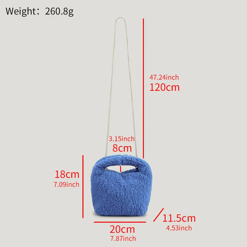 Winter Lambswool Women Handbag Hobos Shoulder Bags Faux Fur Chains Crossbody