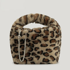 Winter Lambswool Women Handbag Hobos Shoulder Bags Faux Fur Chains Crossbody