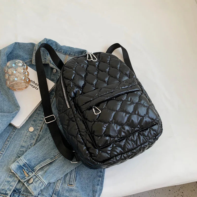 Winter Large Capacity Women's Backpack High Down Fabric Backpacks for Girls