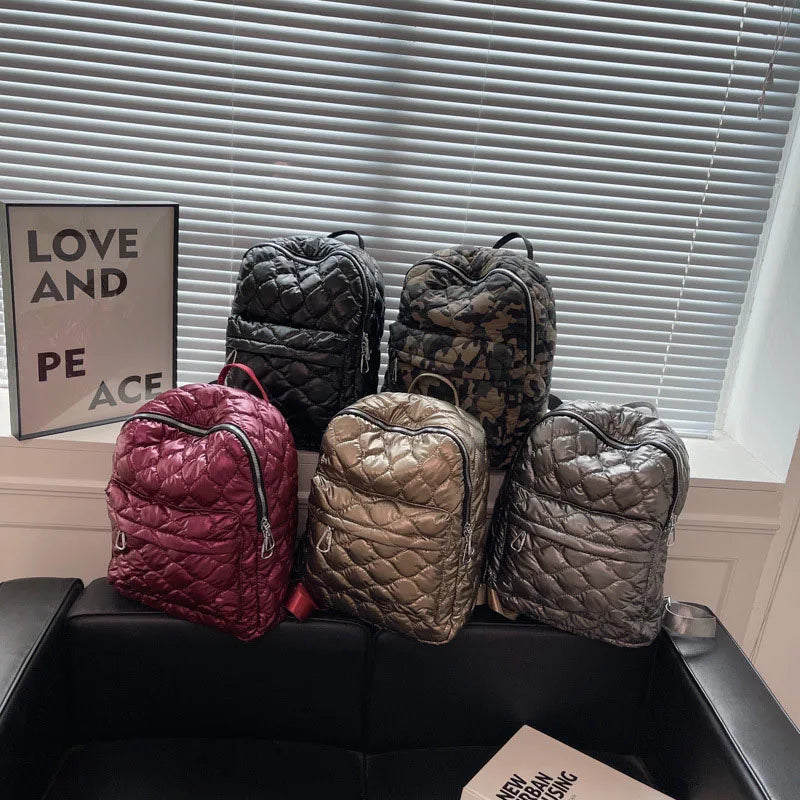 Winter Large Capacity Women's Backpack High Down Fabric Backpacks for Girls